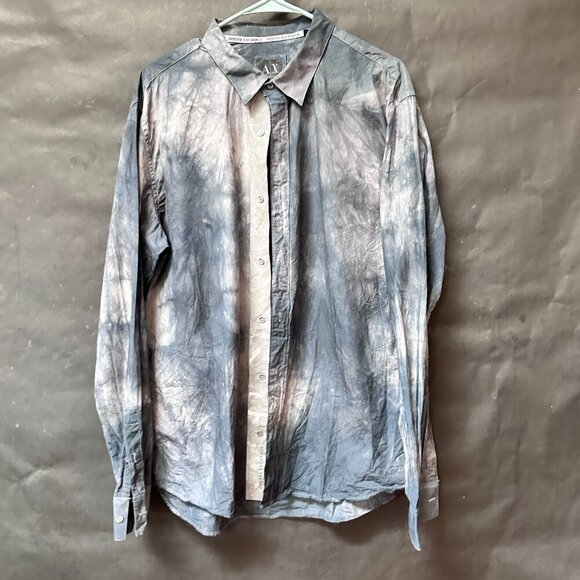 Armani Exchange A/X Shirt Tie Dye Size XL Cotton Dress Button Down Long Sleeve - Picture 4 of 8